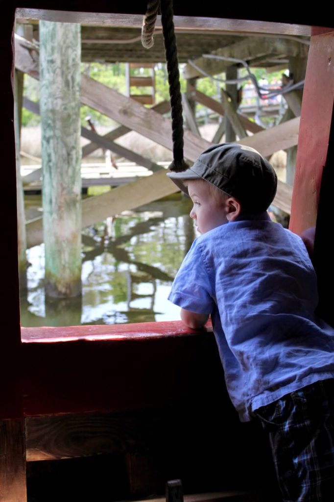 little boy looking out window