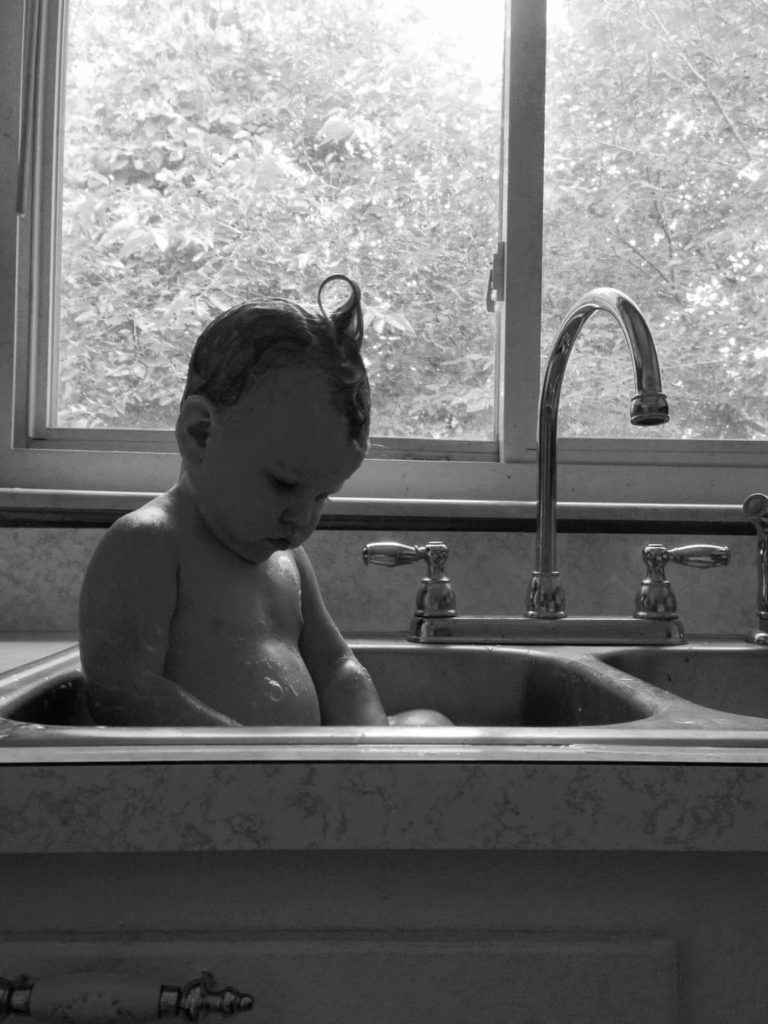 black and white sink bath