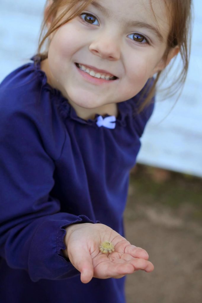 little girl holding flower