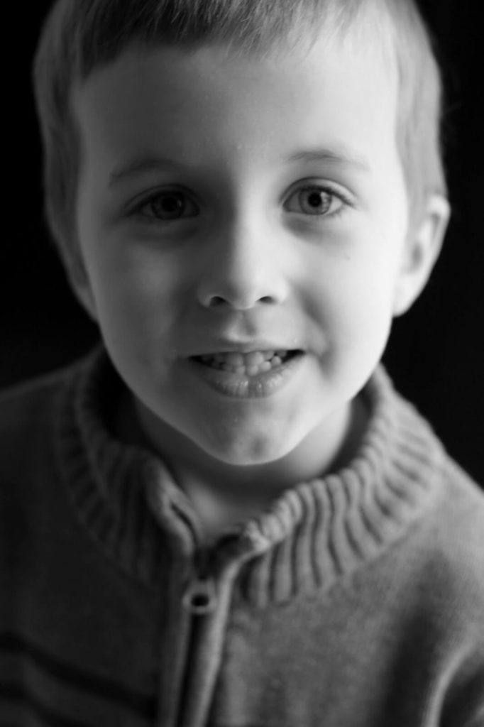 black and white portrait of boy