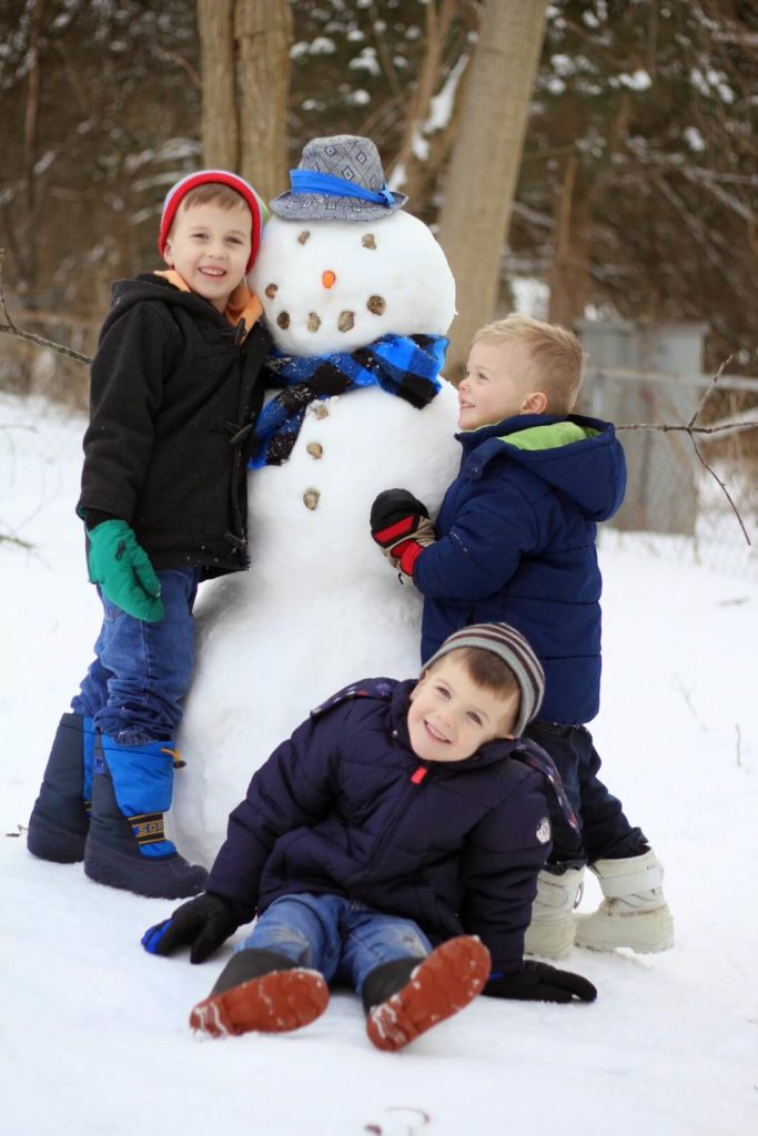 kids posing with snowman 2