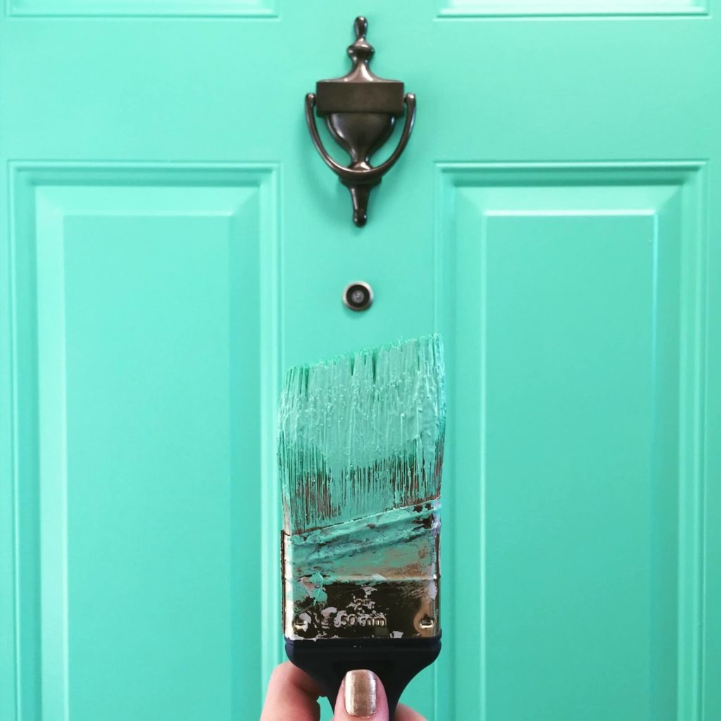 teal door