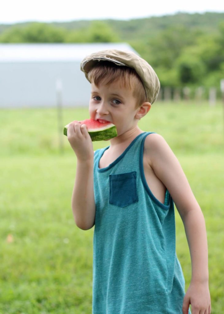 Liam eating watermelon