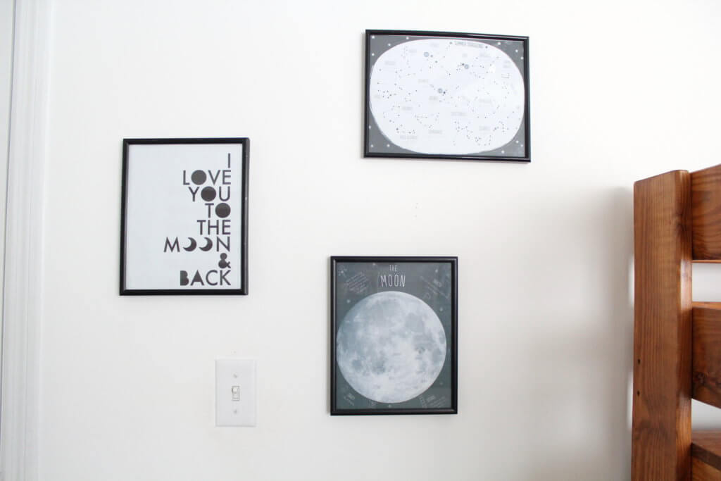 3 pictures of the moon on the wall