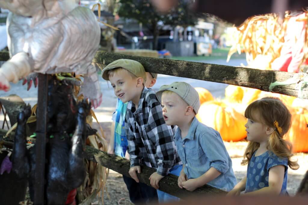 3 kids looking through fence